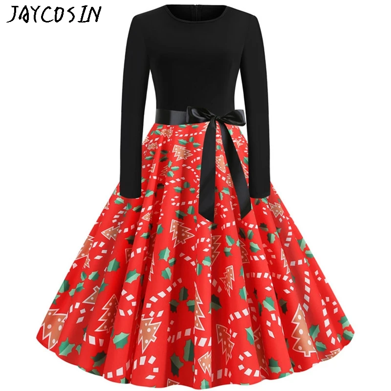 Причудливые украшения рождественское платье с принтом длинным рукавом средней