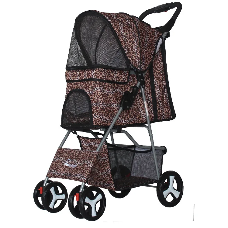 Leopard Переносная прогулочная коляска для питомцев, собак, кошек, плюшевых колясок, легкий автомобиль для животных, уличная тележка для животных, собак, кошек - Цвет: Leopard