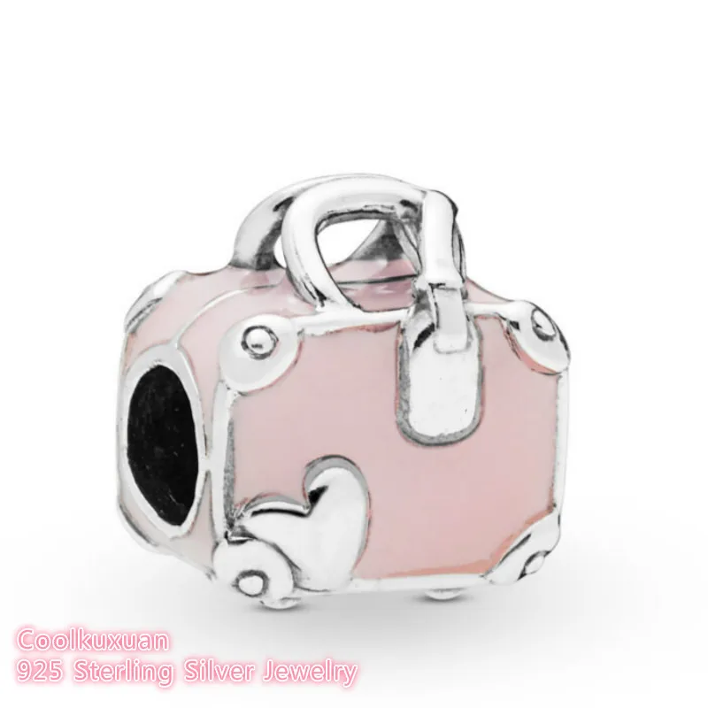 Summer 100% 925 Sterling Silver Pink Travel Bags Charm beads Fits Original Brandbracelets Jewelry Making