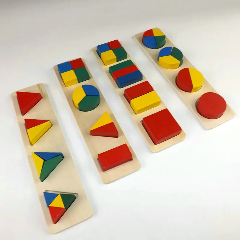 

4PCS Geometrical Shape Blocks Set Children Montessori Early Learning Aids Wooden Toys Kids Equal Division Jigsaw Educational Toy
