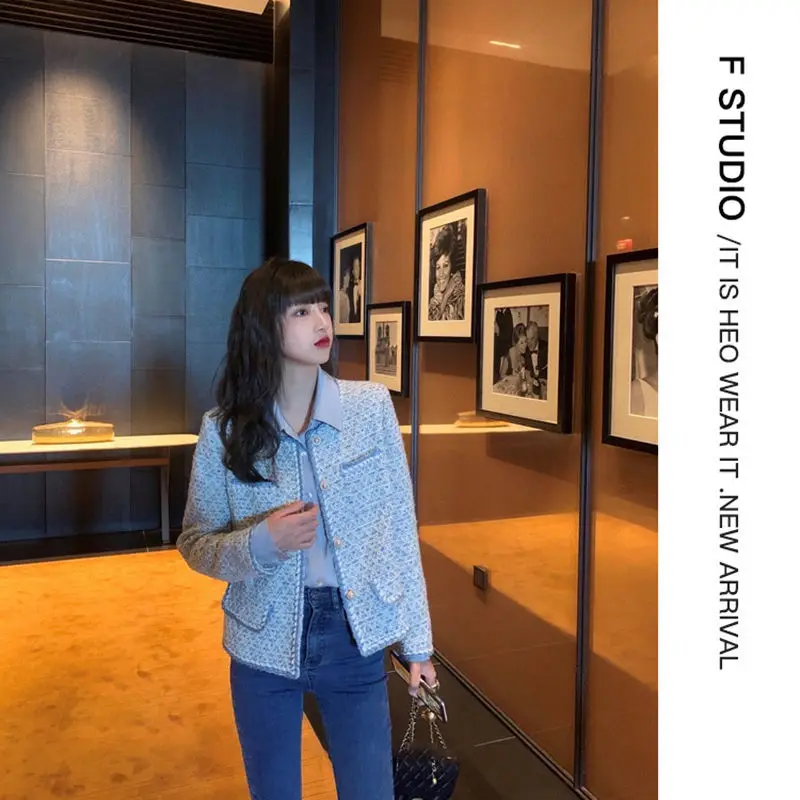 Корейская женская белая твидовая Базовая куртка пальто для женщин 2020 одежда