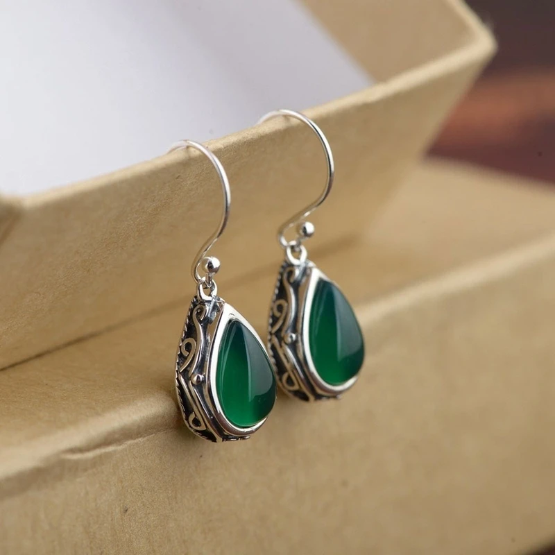 Fashion  Drop Dangle Earrings Green Red Stone Heart Earring for Women Jewelry