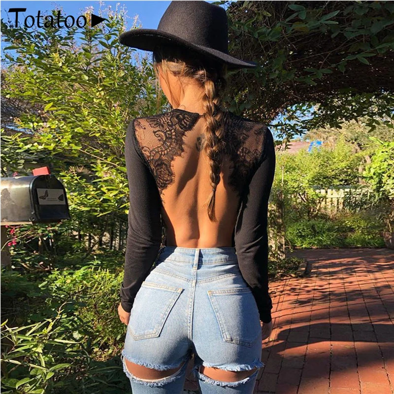 Totatop сексуальный кружевной комбинезон с открытой спиной в стиле пэчворк для