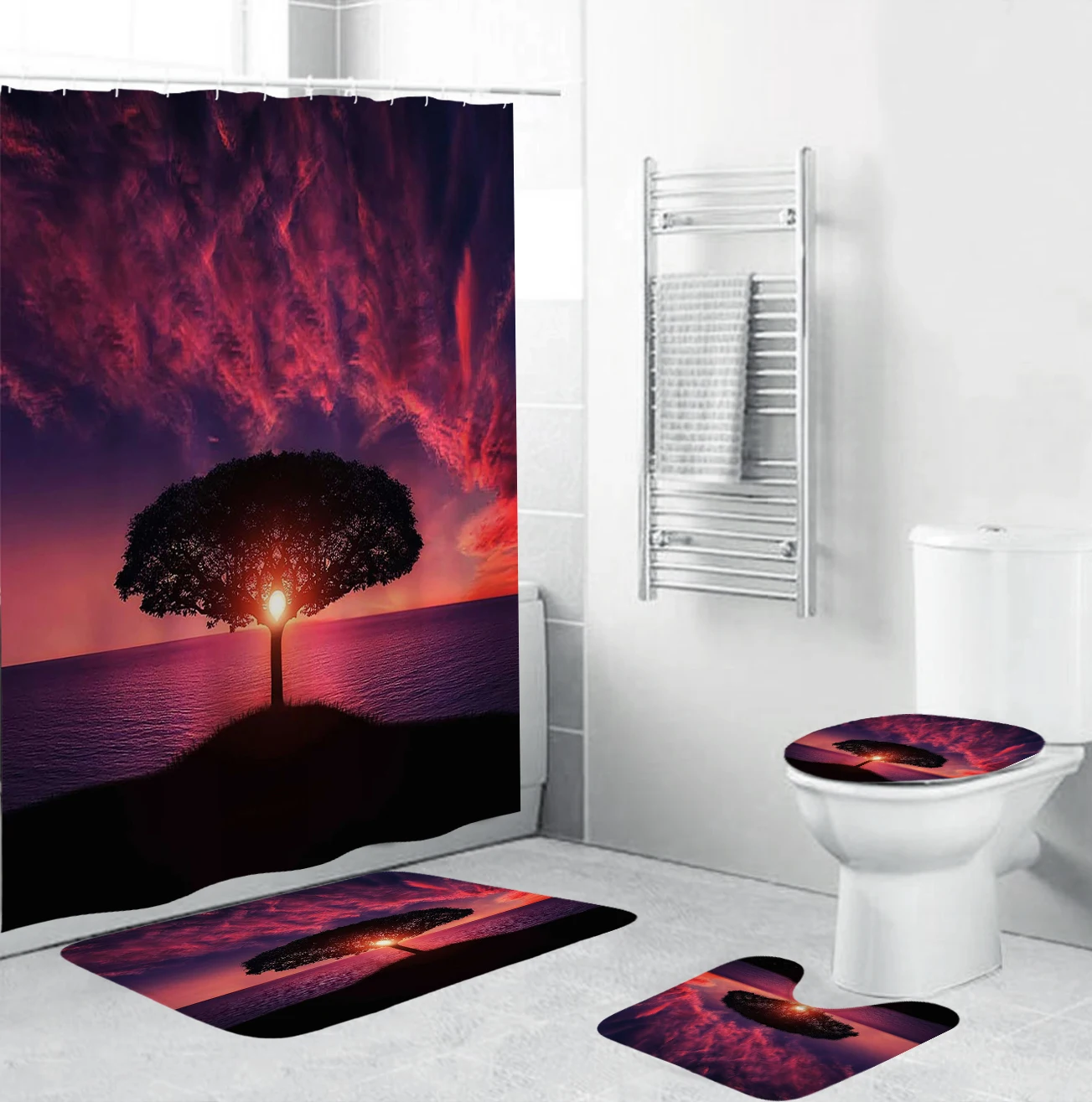 Океан Дайвинг девушка Ванная комната наборы штор фиолетовый морской душевая