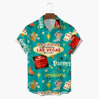 2021 new summer vacation 3d digital printing trend loose short sleeved shirt mens top