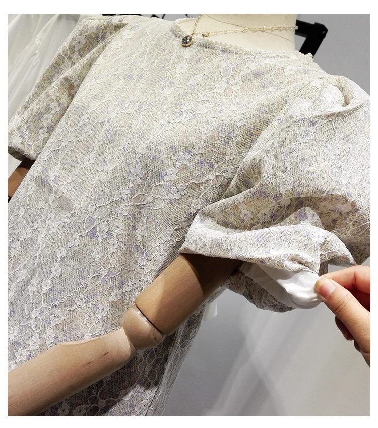 

Floral Short Puff Sleeve Shirt Women's 2021 Summer New Printed Round Neck Top Fashion All-matching Blouse Elegant Blusas