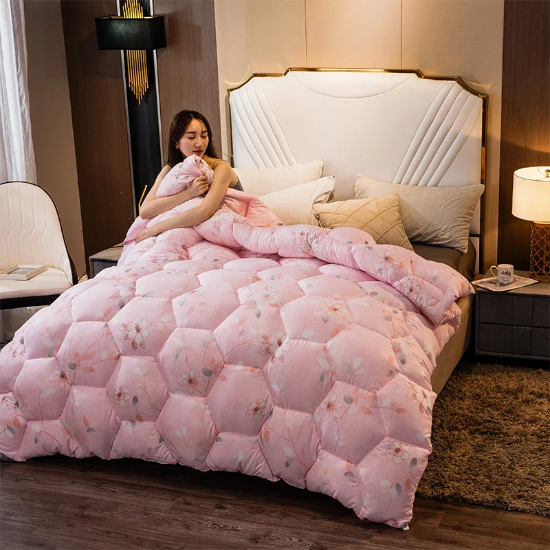 

Summer Down Duvet Exquisite Fluffy Thick Winter Bedding Warm Cotton Feather Quilt 3D Flower Print Down Quilt Home Textiles