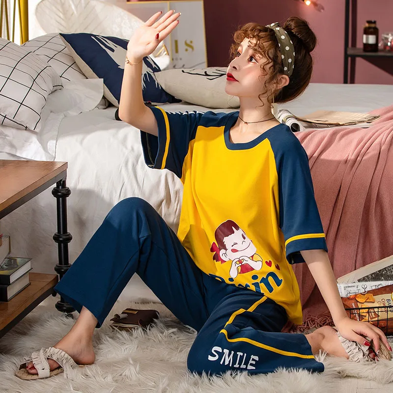 

Plus Size 5XL Homewear For Women Pajamas Suit Print Sleepwear Casual Sleep Set Nightwear Cotton Pyjamas Home Clothing Nightgown