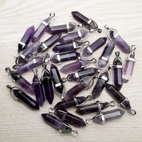 fashion amethysts crystal pendants suspension natural stone pendulum necklaces for jewelry making charm 24pcslot wholesale