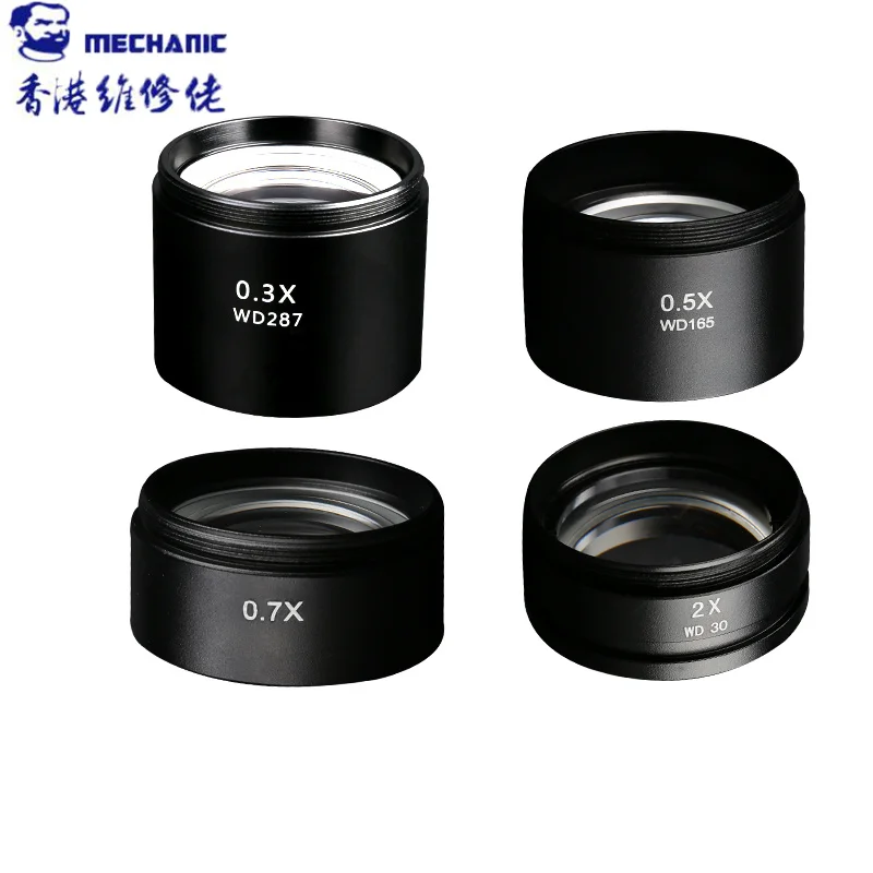 

Mechanic Microscope Auxiliary Objective Lens 0.3X/0.5X/0.7X/2X MCN Eyepiece for Increase Working Distance of Stereo Microscopes