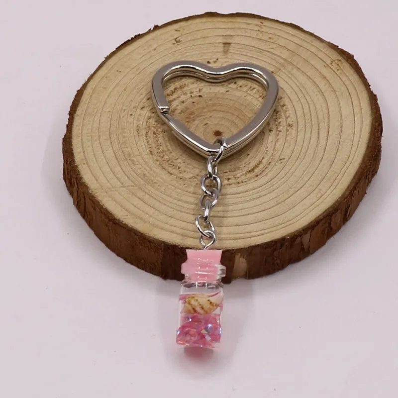 Кольцо для ключей в форме сердца брелок виде стеклянной бутылки ракушка женщин и