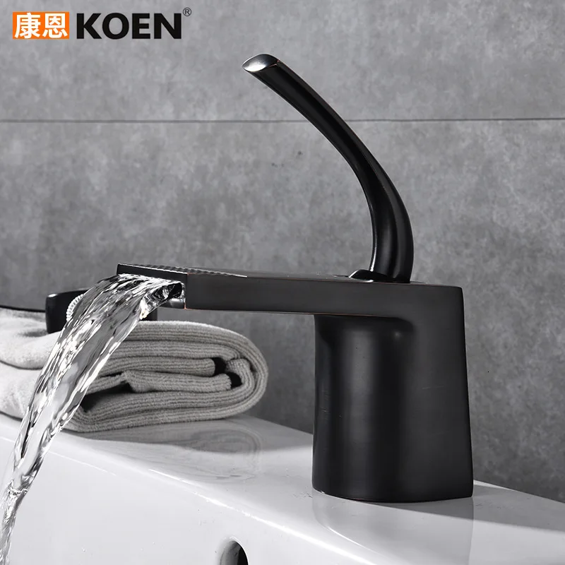 Полностью медный кран для горячей и холодной воды Черный умывальника раковина