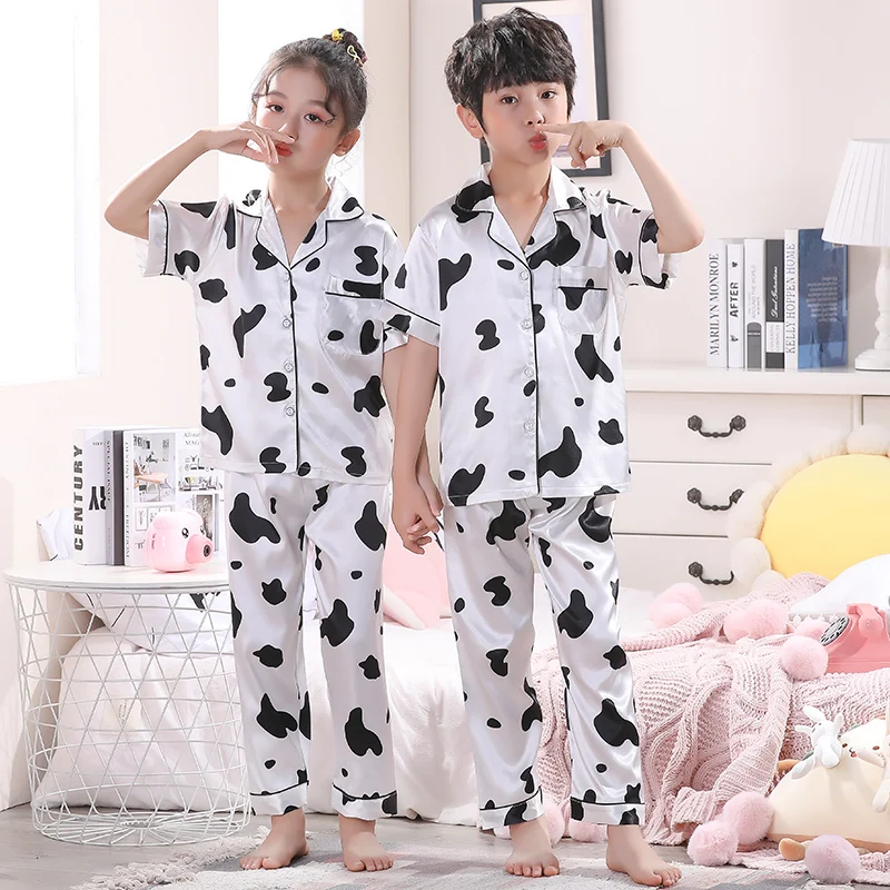 Пижама детская атласная с коротким рукавом топ и длинные штаны пижама для