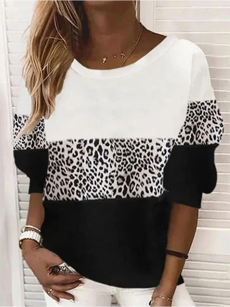 

Women Oversize Sweatshirts Patchwork Leopard Print Long Sleeve Pullover Winter Fashion Causal Streetwear Tops Sweatshirt Women