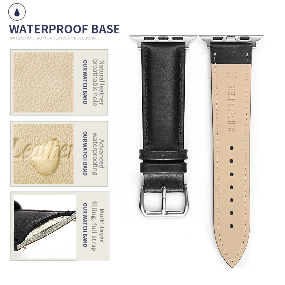 

Soft Strap for Apple Watch Band Genuine Leather Loop 42mm 38mm Leather band for iwatch bracelet 44mm 40mm Series 6 5 4 3 2 Belt