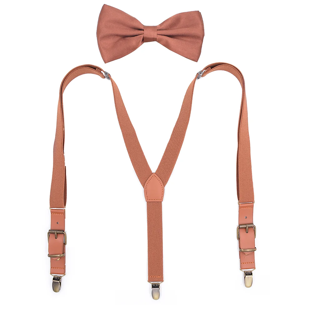 

Vintage Suspenders Bowtie Set Men Women Skirt 3.5*120cm Y Shape 3 Clips Trouser Pants Braces Straps Casual Formal Party Events