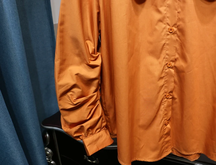 

Korean Style Preppy Femme Shirt Ruffle Doll Collar Long Sleeve Underwear Blouse Pleated Lantern Sleeve Loose-Fitting Blusas Top