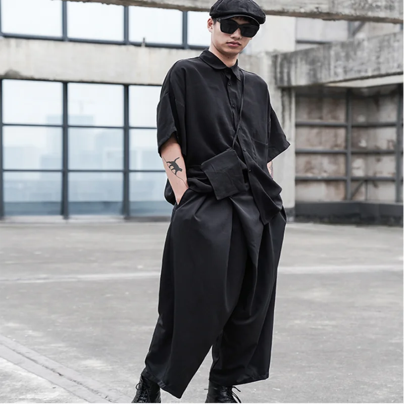 Рубашка Оригинального дизайна темная со свободными плечами с маленькой сумкой