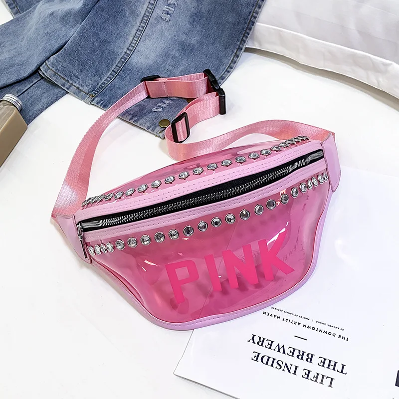 

2021 New Fanny Pack PINK Waist Bags Women Designer Pack Fashion Belt Transparent Package Beach Female Laser Bag
