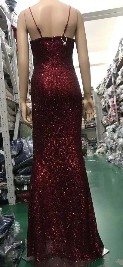 Сексуальное вечернее платье, расшитое блестками, Robe De Soiree, с v-образным вырезом, без рукавов, с открытой спиной, длинное платье, с разрезом по бокам, с открытыми плечами, вечерние платья