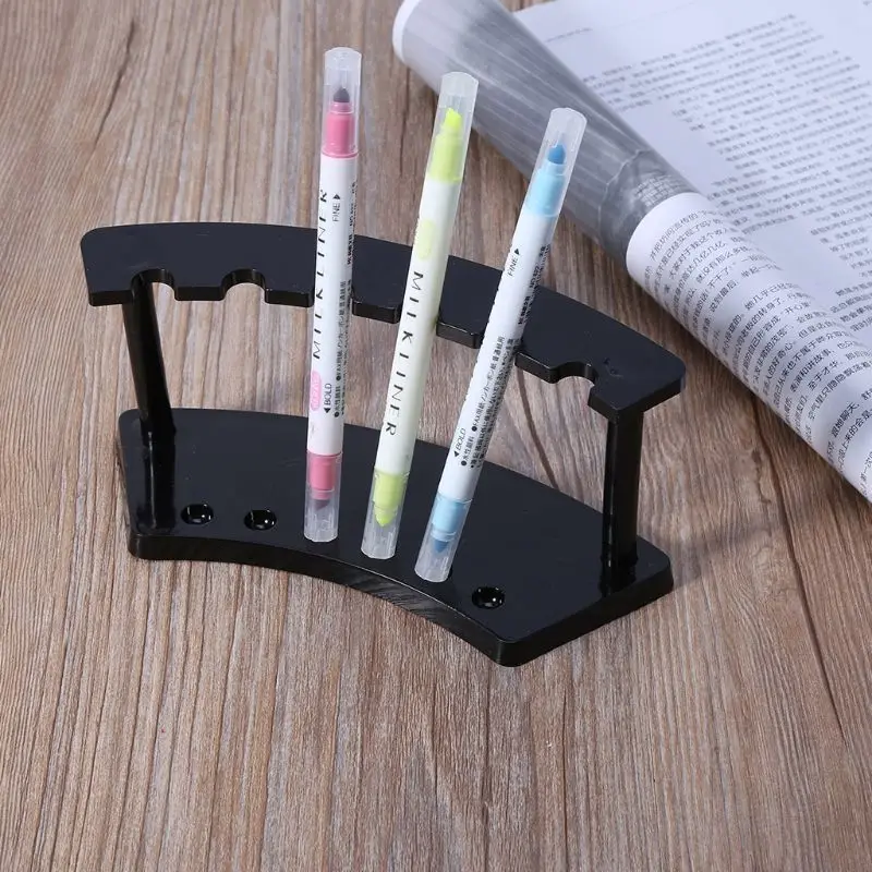 

6 Slot Acrylic Pen Stand Holder Office Desk Jewelry Plastic Display Rack Black