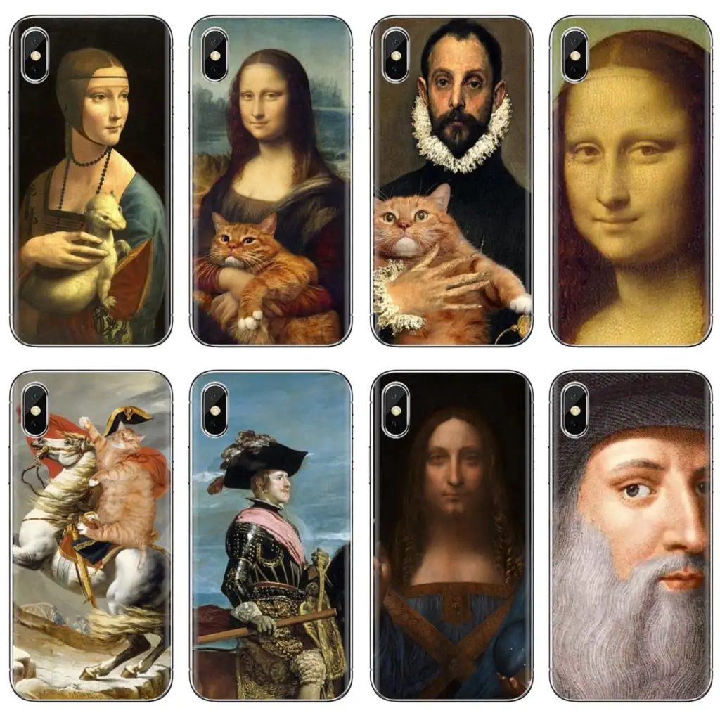 Мягкий чехол для iPod Touch iPhone 11 Pro 4 4S 5 5S SE 5C 6 6S 7 8 X XR XS Plus Max Leonardo da Vinci Mona Lisa Pat Cat