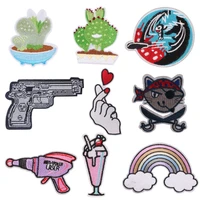 toy pistol iron on patches plant icecream embroidered patch for clothing badges heat transfer diy applique applications fabric e