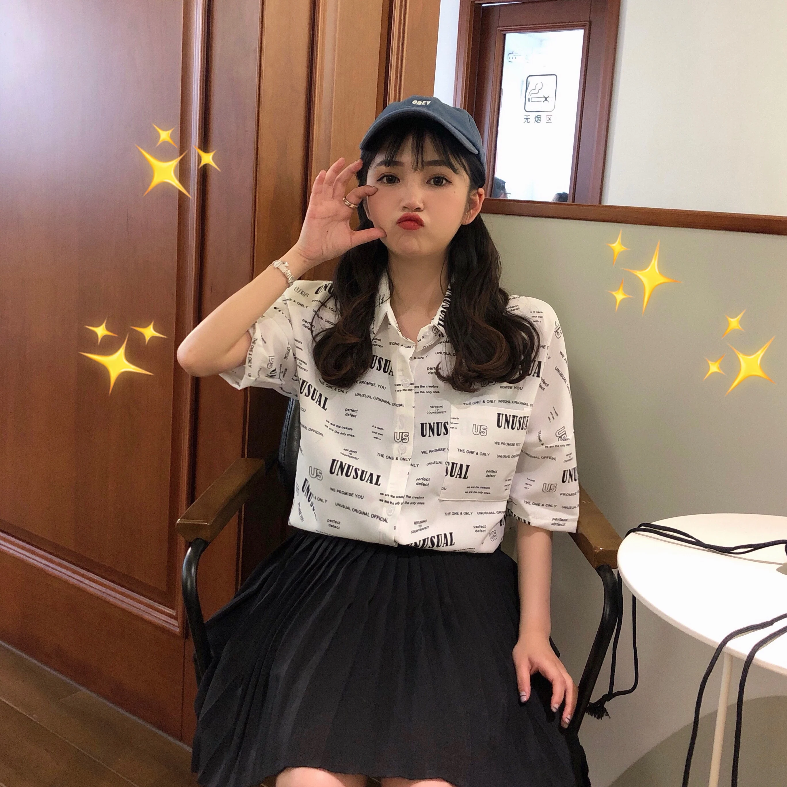 

Women's Summer Shirts Kawaii Ulzzang Lovely Loose Harajuku Style Letter Print Shirt Female Sweet Ins Chic Cute Top For Women
