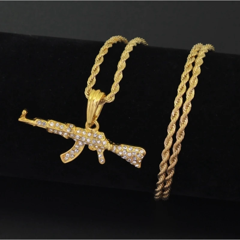 

Fashion Gun-shaped pendant inlaid with hip-hop style Hao stone necklace