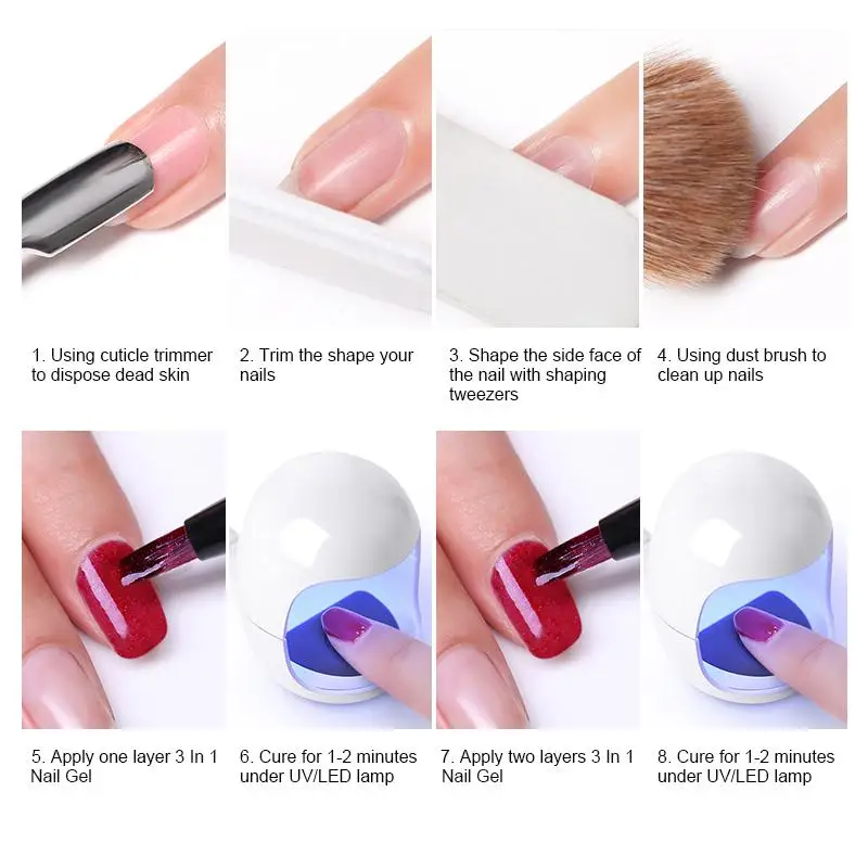 

NICOLE DIARY one step gel Nail Varnish Pen Glitter 3 In 1 Nail Art Color Gel Polish Hybrid Easy To Use UV Gel Paint Glue