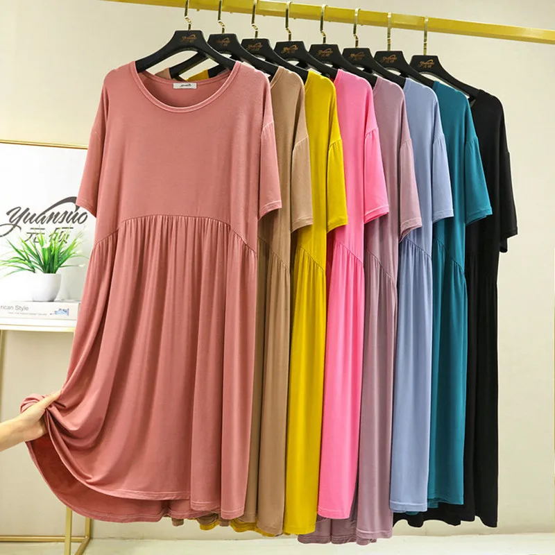 Female Short Sleeve Summer Nightgowns Loose Home Wear Night Dress Women Modal Cotton Sleepwear Large Size Nightshirt