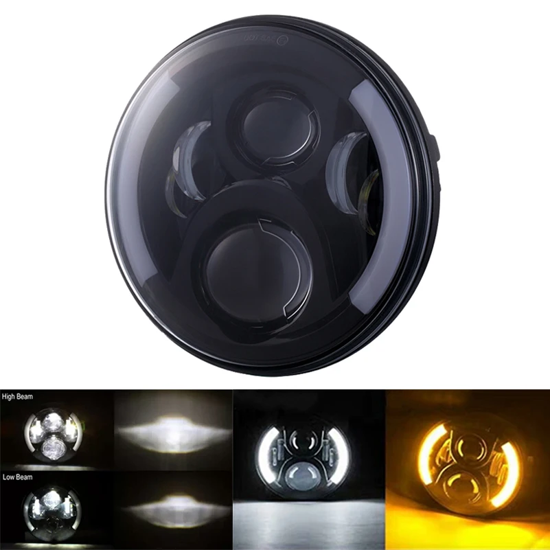 

60 Вт 7-дюймовая светодиодная фара для мотоцикла DRL Angel Eye White Halo и янтарный сигнал поворота Hi/Lo Beam для BMW Softail Cafe Racer Chopper Honda