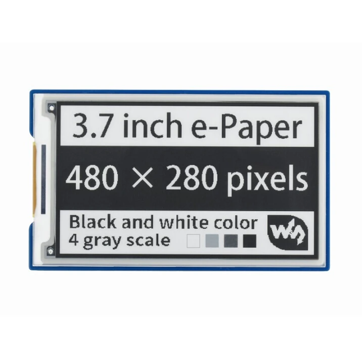 

Waveshare 3.7inch e-Paper e-Ink Display HAT For Raspberry Pi, 480*280, Black / White, 4 Grey Scales, SPI