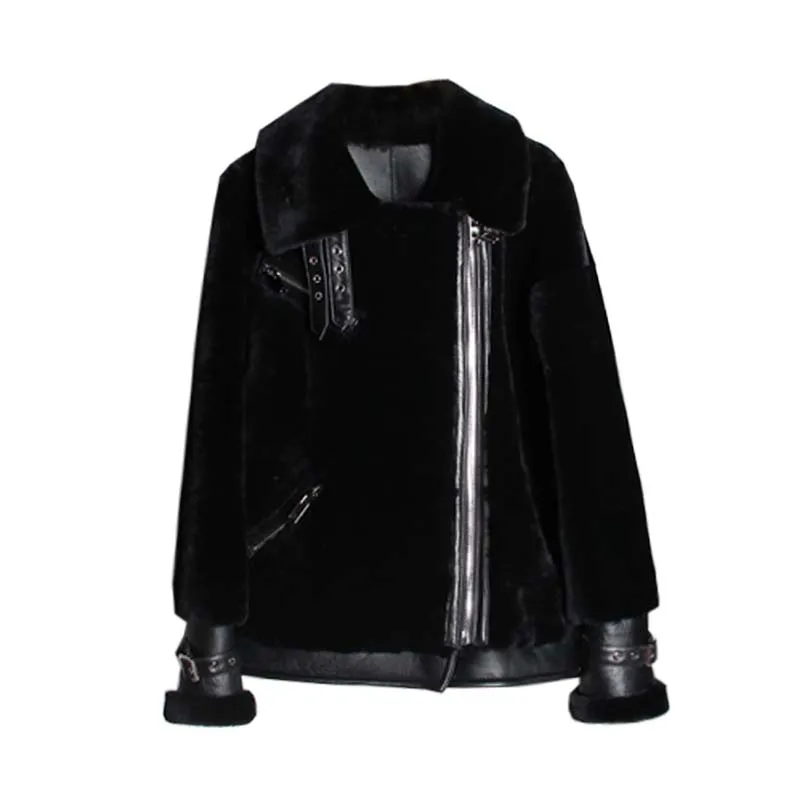 

2020 New Winter Real Fur Coat Women Fashion Cashmere Sheepskin Jacket Locomotive Style Ins Slim Loose Plus Size Warm Ladies Soft