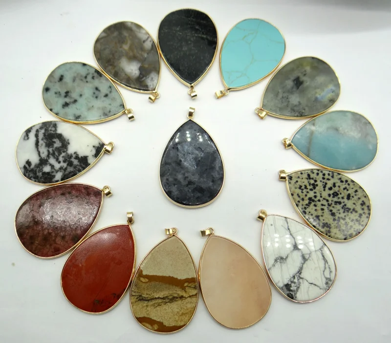 

Wholesale Natural Stone Tiger Eye Quartz Crystal Turquoise Water Drop Pendant For Diy Jewelry Making Necklace Accessories 6PCS