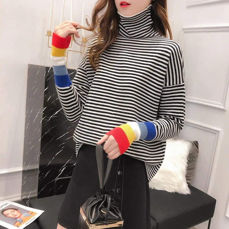 Женский вязаный свитер зимний теплый костюм с длинным рукавом и высоким