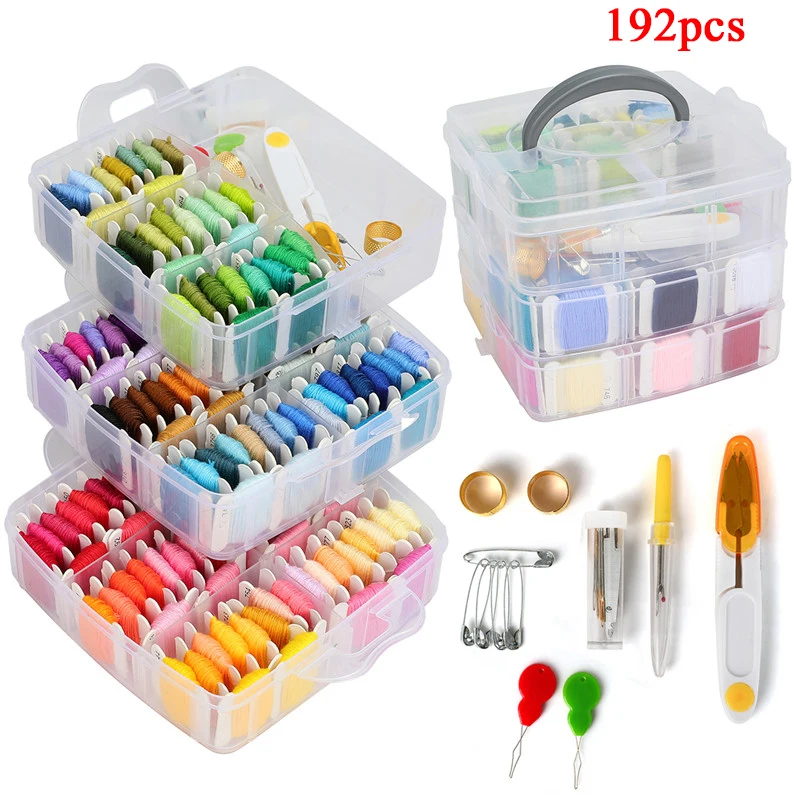 

150Color Embroidery Floss Cross Stitch Kit Friendship Bracelets Thread Tool Bobbins Sewing Accessorie Storage Box Embroidery Set