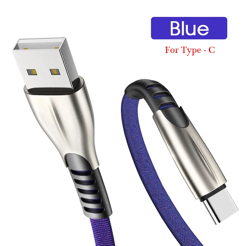 Blue-TypeC 3а высокоскоростной зарядный кабель Micro USB быстрая зарядка type-C USBC type C зарядный кабель передачи данных USB шнур безопасная зарядка - Цвет: Blue-TypeC