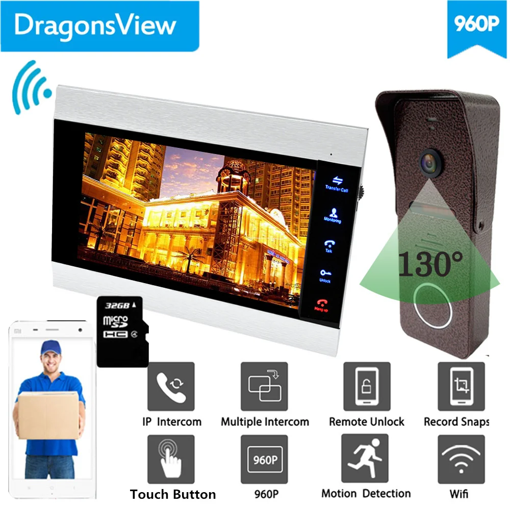 Видеодомофон Dragonsview с Wi Fi беспроводная система связи 7 дюймовый IP монитор дверной