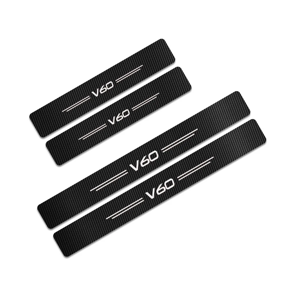 V60 4PCS Car Stickers For Volvo S60 XC90 V40 V50 V60 S60 S90 V90 XC60 XC40 AWD T6 Auto Door Threshold Carbon Protector Accessories - Название цвета: V60