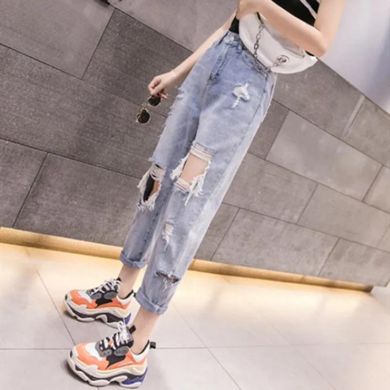 Женские джинсы с высокой талией рваные 2020 распродажа предметов одежды Широкие