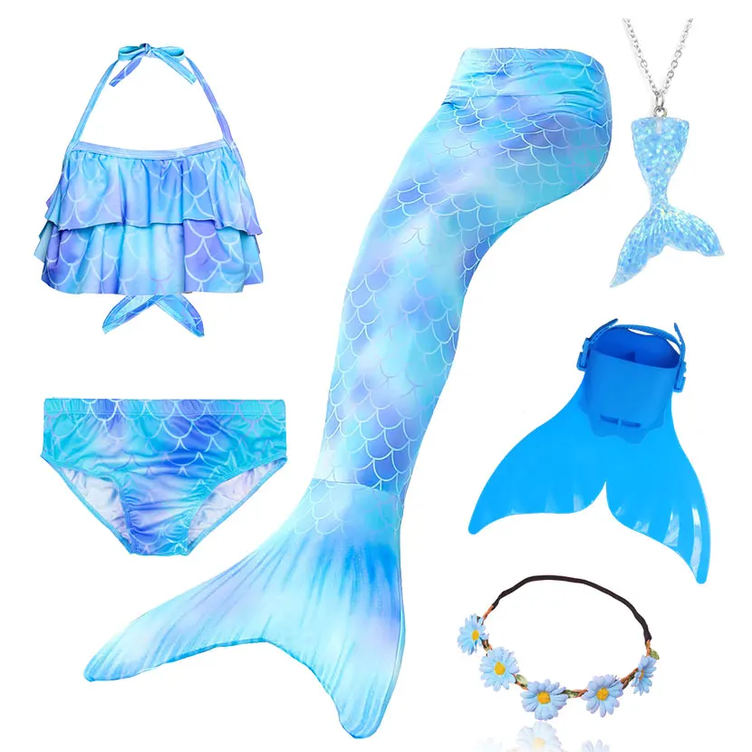 Kids Swimming Mermaid Tail Bikini Set can add with Monofin Flipper Ariel Costumes Cosplay Swimsuit Bathing Suit for Girls - Цвет: Package 2