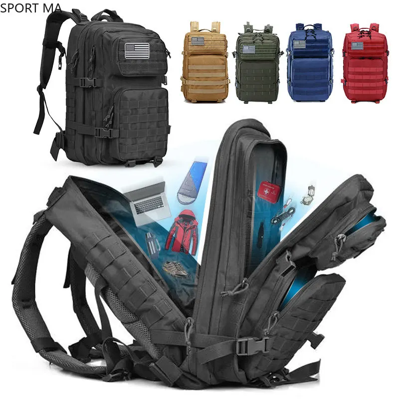 

50L Capacity Military Tactical Backpack Men Army Large Bag Hiking Camping Rucksack Hunting Outdoor Waterproof Travel Backpack