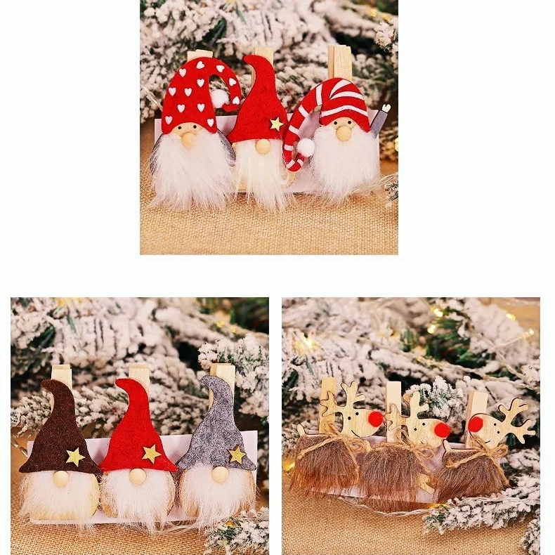 

Home Christmas Decorations, 1 Pack of 3, 7.3 Cm Colorful Santa Claus Figurine Wooden Clip Christmas Simulation Cartoon Elk Clip