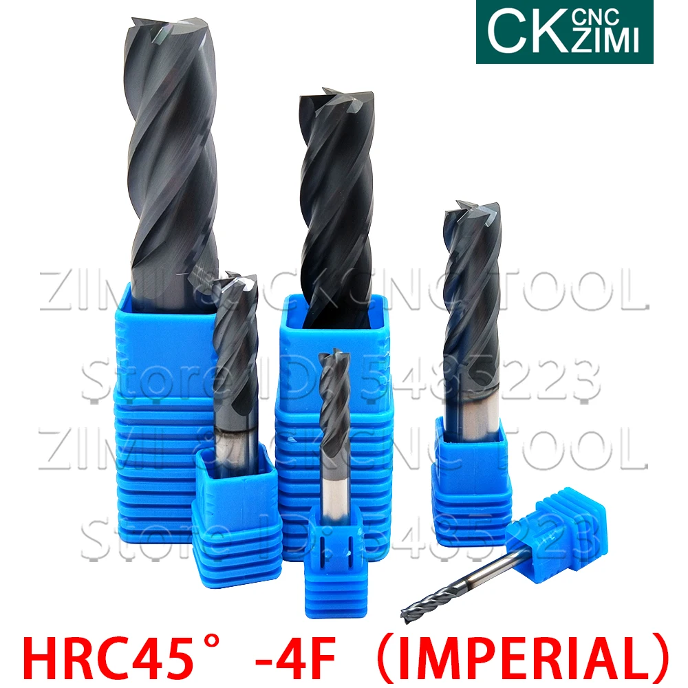 1PCS HRC45 degree 4 Flute End Mill 50-100mm 1/8 1/4 3/8 1/2 5/8 3/4 Inch tungsten steel end mill high quality HSS cutting tools |