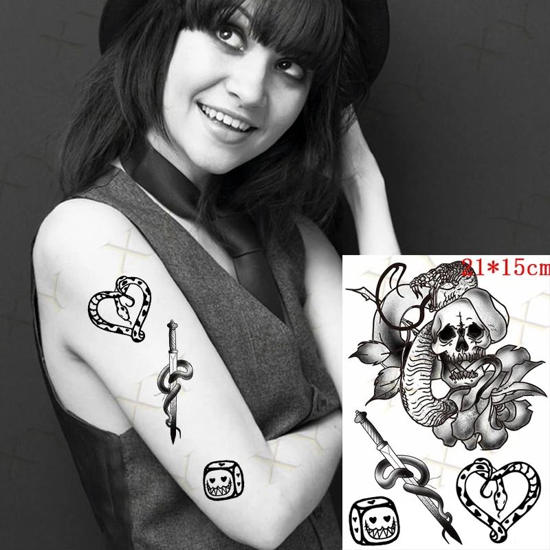 Большая змея временная водонепроницаемая наклейка для татуировки Хараджуку Хна Черная Ворона Тату Женщины Животное Ворон Тату Мужчины
