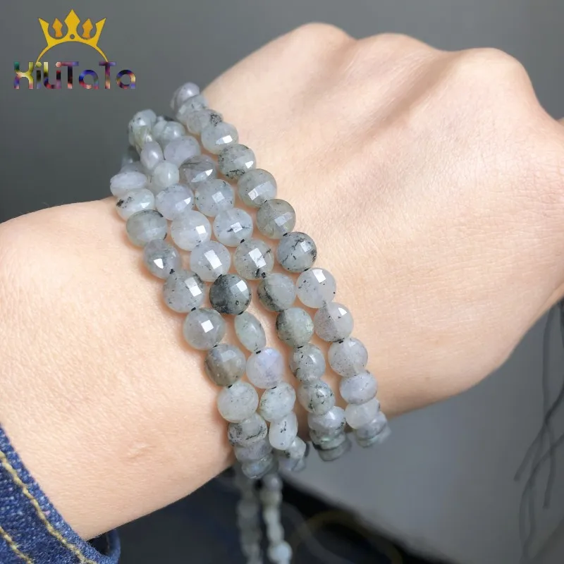 6*6mm Natural Faceted Stone Beads Grey Labradorite Round Loose For Jewelry Making DIY Bracelet Ear Studs Accessories 15'' |