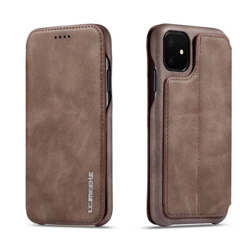 deep brown Роскошный флип кожаный чехол для iphone 11 11pro 11proMax чехол для телефона с отделением для карт, на магните стоячий кейс-держатель Fundas KS0339 - Цвет: deep brown