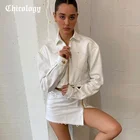 Chicology 2021 осенне-летний однотонный бандажный свитер на молнии Y2K Мини Юбки Комплекты из 2 предметов женская уличная повседневная одежда