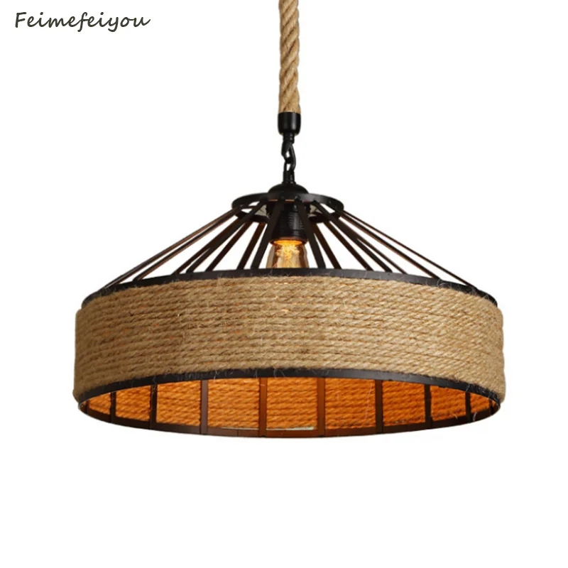 

Feimefeiyou American country hemp rope chandelier retro industrial style personality creative restaurant net cafe bar table lamp